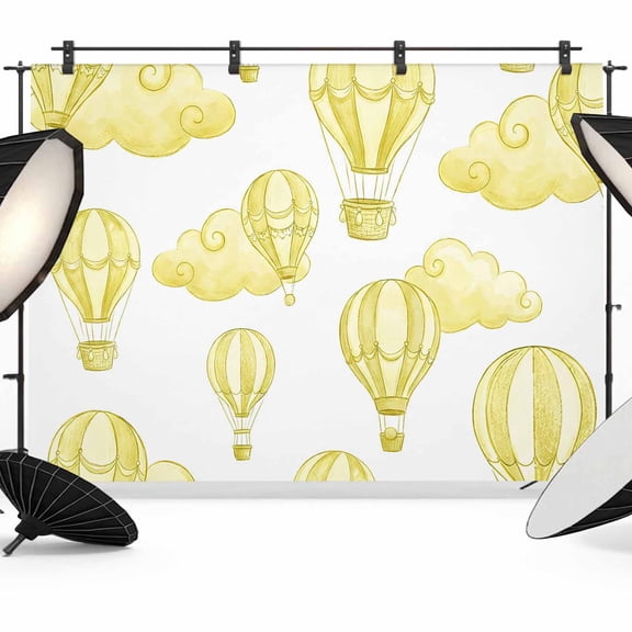 7x5ft Photo Backdrop, Yellow Hot Air Balloon Soft Polyester Backdrop Curtains Photography Backdrops, Modern Balloon Float Clouds Brushed Background for Photoshoots Studio Video Portrait Parties