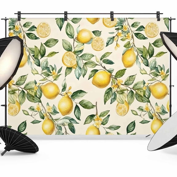 7x5ft Photo Backdrop, Yellow Lemon Soft Polyester Backdrop Curtains Photography Backdrops, Spring Floral Flower Fruit Farmhouse Modern Brushed Background for Photoshoots Studio Video Portrait Parties