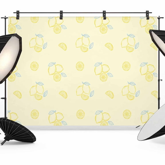 7x5ft Photo Backdrop, Yellow Lemon Soft Polyester Backdrop Curtains Photography Backdrops, Summer Farmhouse Fruits Leaves Lemon Brushed Background for Photoshoots Studio Video Portrait Parties