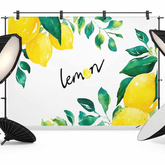 7x5ft Photo Backdrop, Yellow Lemon Soft Polyester Backdrop Curtains Photography Backdrops, Summer Spring Botanical Fruit Leaves Brushed Background for Photoshoots Studio Video Portrait Parties