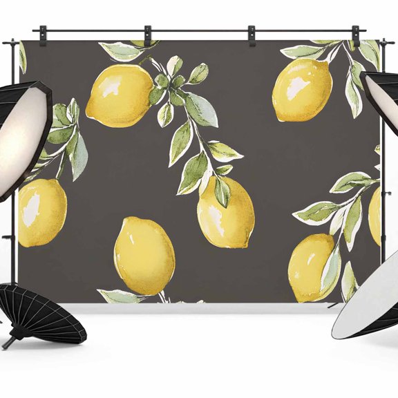 7x5ft Photo Backdrop, Yellow Summer Lemon Soft Polyester Backdrop Curtains Photography Backdrops, Grey Farmhouse Botanical Brushed Background for Photoshoots Studio Video Portrait Parties