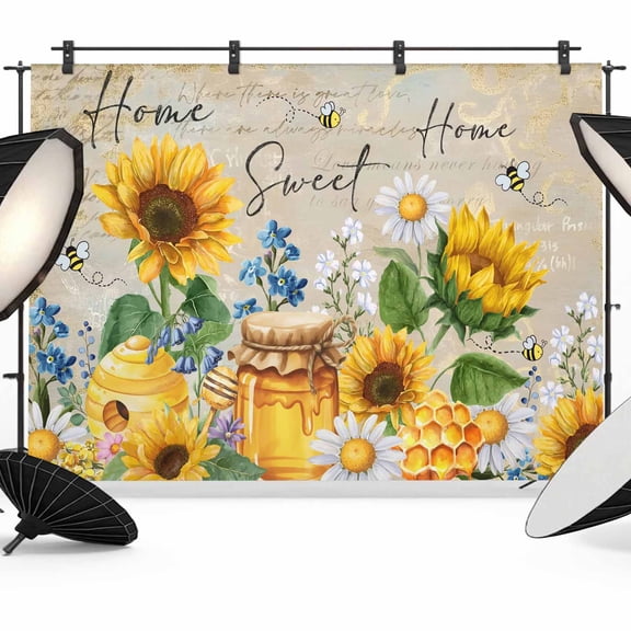 7x5ft Photo Backdrop, Yellow Sunflowers Soft Polyester Backdrop Curtains Photography Backdrops, Elegant Pastoral Floral Daisy Bees Brushed Background for Photoshoots Studio Video Portrait Parties