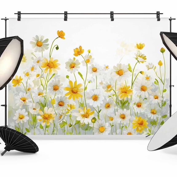 7x5ft Photo Backdrop, Yellow White Daisy Soft Polyester Backdrop Curtains Photography Backdrops, Farmhouse Garden Flowers Blossom Brushed Background for Photoshoots Studio Video Portrait Parties