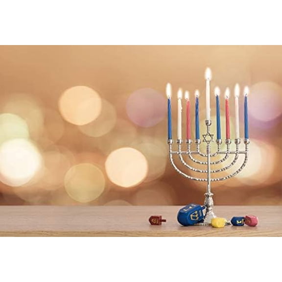 7x5ft Photography Background for Menorah Backdrop Bokeh Halos Candle Lights Wood Table Jewish Holy Day Holiday Festival Hanukkah Chanukah Rosh Hashana Yom Kippur Polyester Photo Props