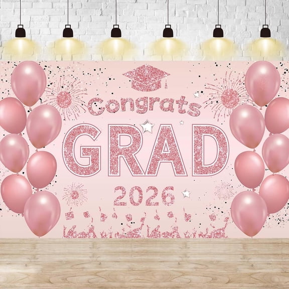7x5ft Pink Congrats Grad Backdrop Class of 2026 Graduation Background Congratulate Graduate Party Decorations Banner Photo Booth Props