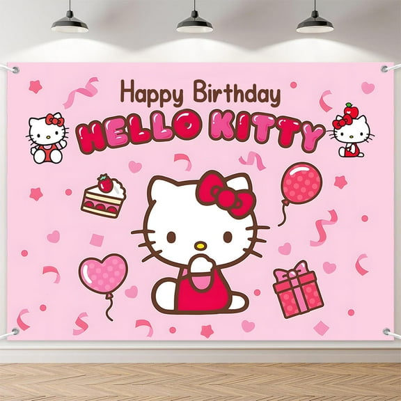 7x5ft Pink Cute Cat Bowknot Balloon Cake Birthday Backdrop for Girl