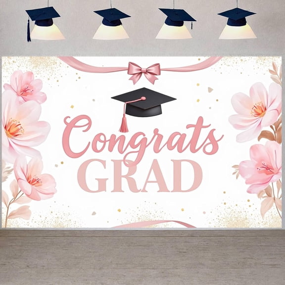 7x5ft Pink Floral Congrats Grad Backdrop Class of 2026 Graduation Background Congratulate Graduate Party Decorations Banner Photo Booth Props