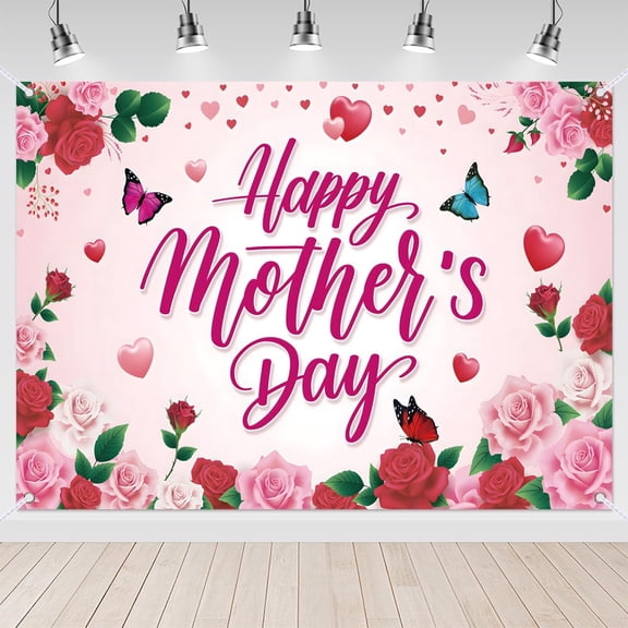 7x5ft Pink Floral Happy Mothers Day Party Photo Booth Backdrop