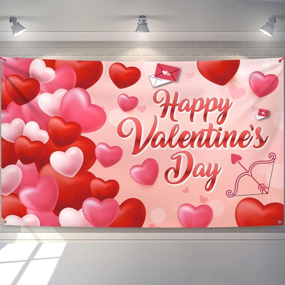 7x5ft Pink Heart Shaped Balloon Love Letter Valentine's Day Backdrop