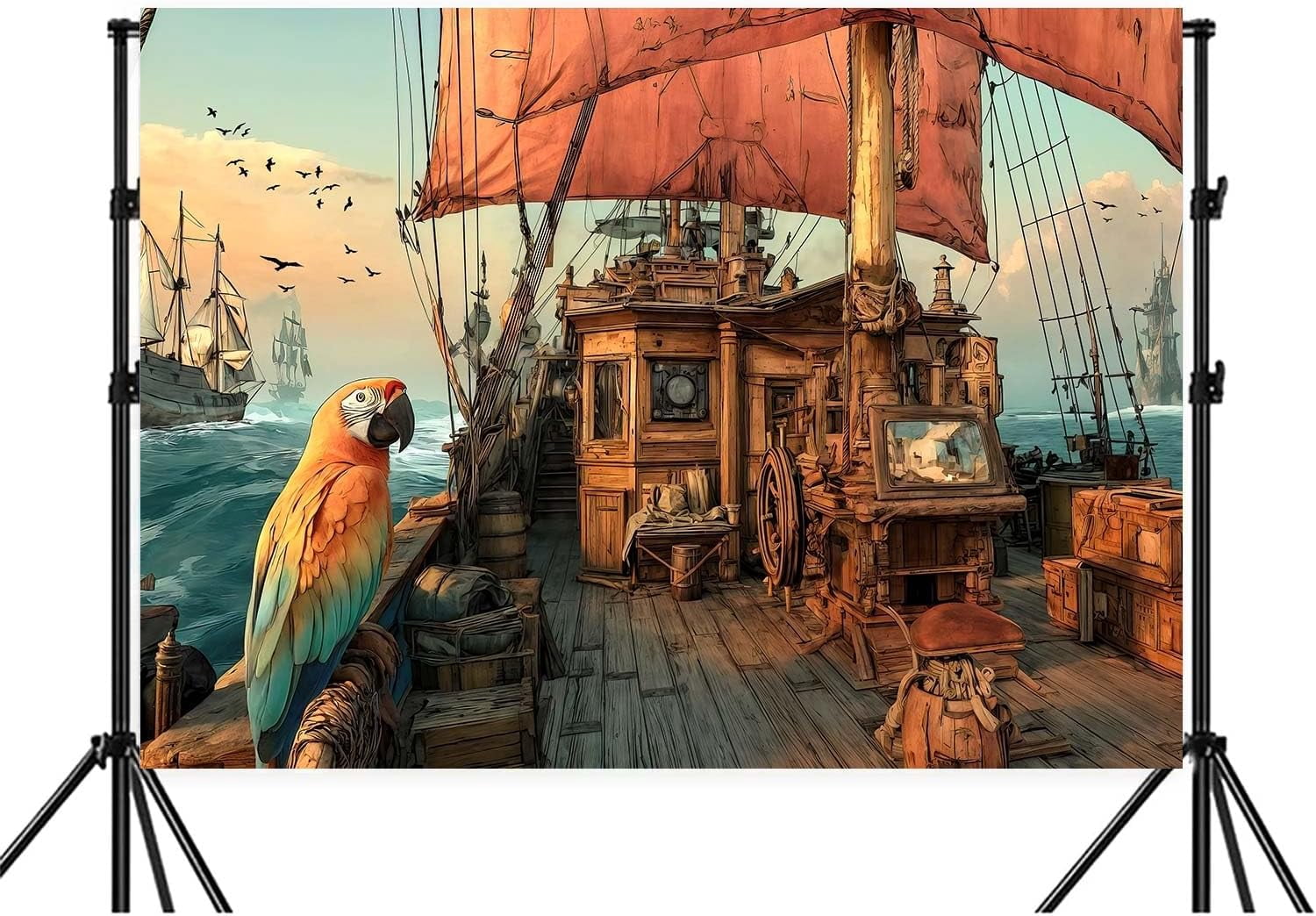 Pirates Rudder 7x5ft Pirate Ship Backdrop Ocean Sailing Ship Nautical Pirates ...