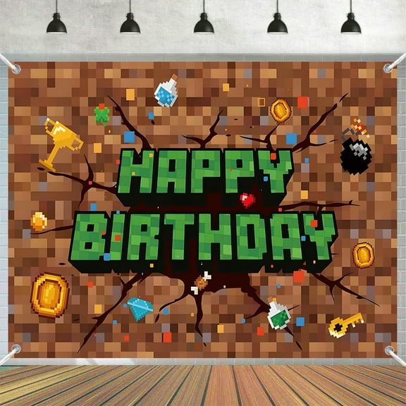 7x5ft Pixel Miner TNT Video Game Birthday Backdrop for Boys