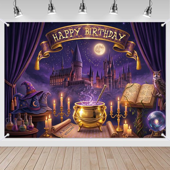 7x5ft Purple Magic Castle Wizard Happy Birthday Backdrop Party Decor