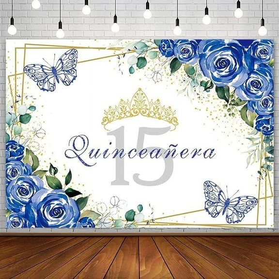 7x5ft Quinceañera Backdrop Mis Quince 15 Anos Birthday Party Decoration Supplies for Girl Princess Red Floral Flower Butterfly Silver Crown Photography Background Banner Photo Booth Studio Prop