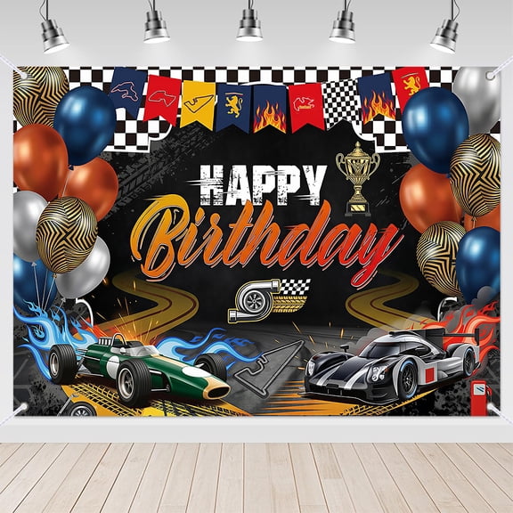 7x5ft Race Car Checkered Flag Happy Birthday Backdrop for Boys Party
