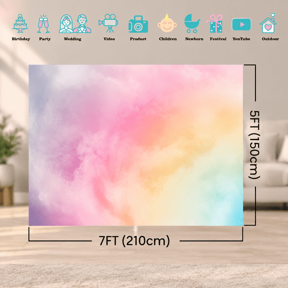 7x5ft Rainbow Cloud Vinyl Backdrop for Birthday and Party Decorations