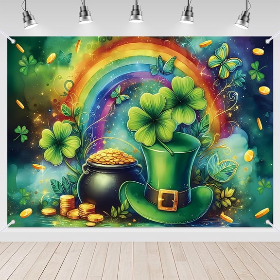 7x5ft Rainbow Gold Coin Shamrock St Patricks Day Party Backdrop