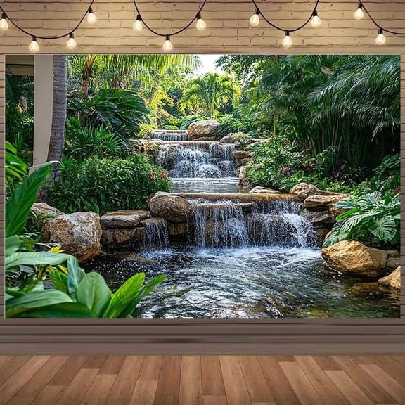 7x5ft Rainforest Photography Backdrop Tropical Jungle Scenery Waterfall Background Summer Event School Classroom Party Decorations Photo Props