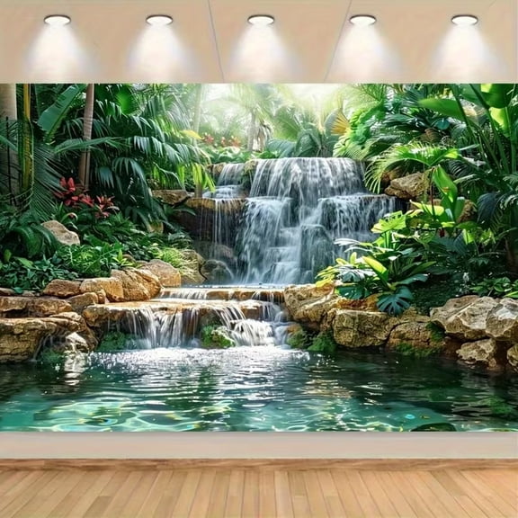 7x5ft Rainforest Photography Backdrop Tropical Jungle Scenery Waterfall Background Summer Event School Classroom Party Decorations Photo Props