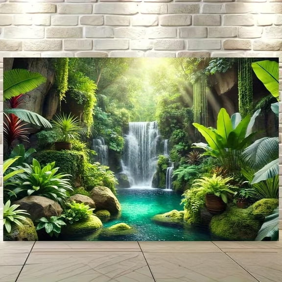 7x5ft Rainforest Photography Backdrop Tropical Jungle Scenery Waterfall Background Summer Event School Classroom Party Decorations Photo Props