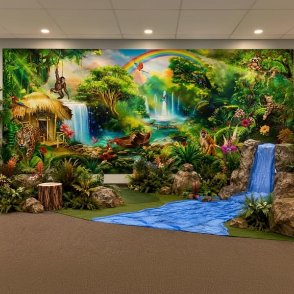 7x5ft Rainforest Theme Backdrop Rainforest Falls Tropical Jungle Exploring The Nature of God Background 2026 Bible Party Decorations Banner Photo Booth Props