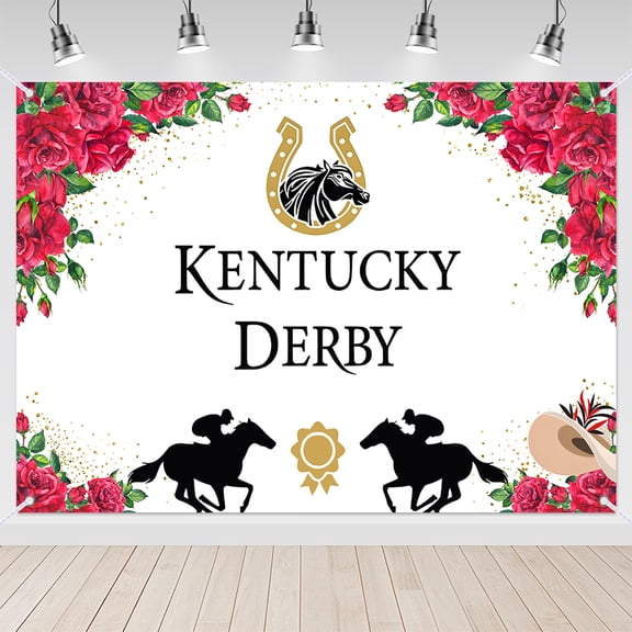 7x5ft Red Rose Gold Confetti Kentucky Derby Party Backdrop Decor