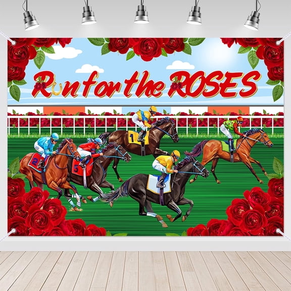 7x5ft Red Rose Run for The Roses Kentucky Derby Party Backdrop