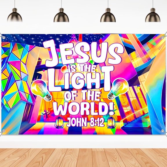 7x5ft Religious Bible Backdrop Jesus is The Light of The World Christian Church Events Background Baptism Party Decoration Banner Photo Booth Props