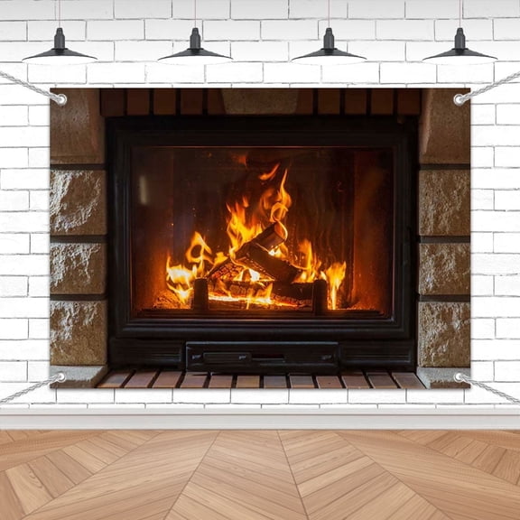 7x5ft Retro Stone Wall Fireplace Christmas Backdrop Background