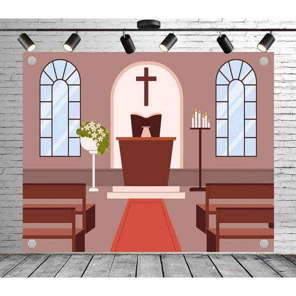 7x5ft Rustic Backdrop Church Interior Photo Backdrop Photography Background for Theme Party Wedding Birthday Baby Shower Decoration Banner Photo Booth Studio Props