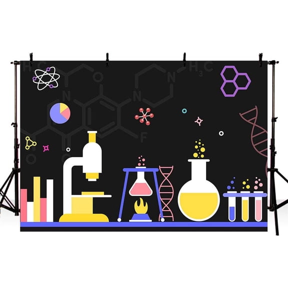 7x5ft Science Party Decorations Photo Studio Background Birthday Party Decor Banner Supplies Mad Science Fun Scientist Subject Black Backdrop School Poster for Photography