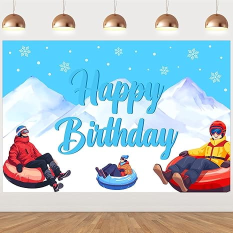 7x5ft Snow Tubing Birthday Backdrop - Snow Tubing Theme Birthday Decorations for Boys Girls Men Women, Tubing Lovers Skiing Winter Snowflakes Birthday Photography Background