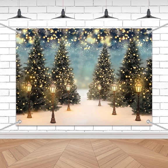 7x5ft Snowy Trees Winter Night Bokeh Christmas Backdrop for Holiday Party Family Photography and Festive Home Decoration