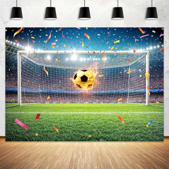 7x5ft Soccer Backdrop Banner Green Football Field Theme Wall Decor Soccer Party Supplies for Boys Men Adults Birthday Party Stadium-Style Football Match Photo Background