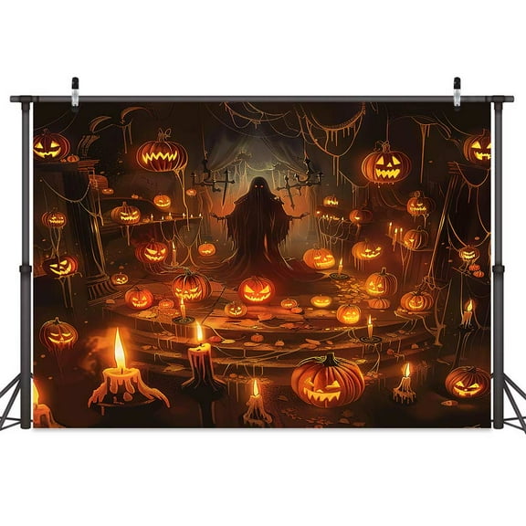 7x5ft Spooky Halloween Backdrop Orange Happy Hallowmas Pumpkin Lantern Background Spooky Witch Bats Cemetery Child Kids Halloween Party Decorations Photoshoot Backdrops Supplies Studio Props