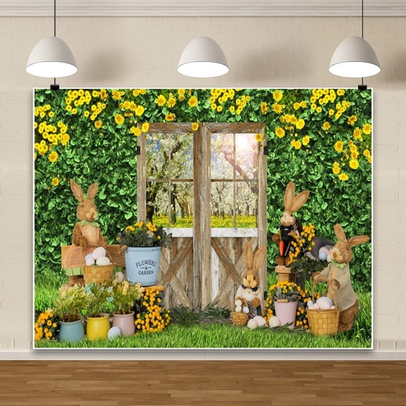 7x5ft Spring Easter Photography Backdrops Garden Floral Grass Rabbit Eggs Background Bunny Stand Photo Banner Tapestry Booth Props