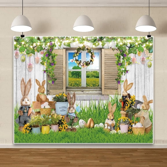 7x5ft Spring Easter Photography Backdrops Garden Floral Grass Rabbit Eggs Background Bunny Stand Photo Banner Tapestry Booth Props
