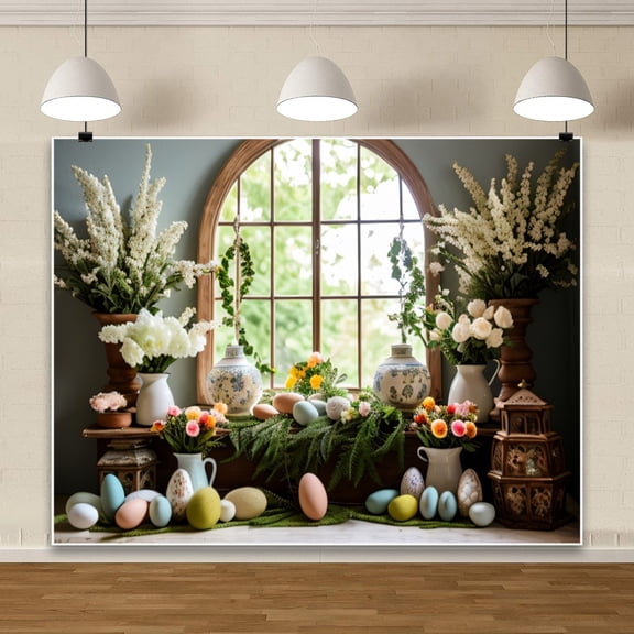 7x5ft Spring Easter Photography Backdrops Tulip Floral Colorful Eggs Background Bunny Stand Photo Banner Tapestry Booth Props