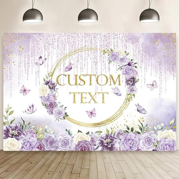 7x5ft Spring Purple Floral Happy Birthday Backdrop Girl Violet Dripping Glitter Bday Photography Background Princess Bday Party Banner Cake Smash Gold Spots Decoration Photo Studio Prop