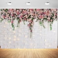 7x5ft Spring Theme White Brick Wall Backdrop Flowers Green Leaves on ...