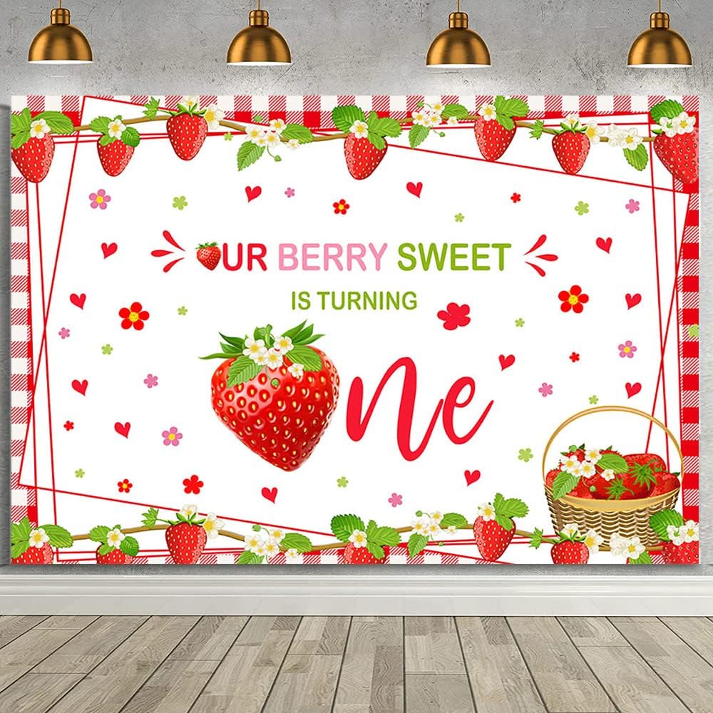 7x5ft Strawberry 1st Birthday Backdrop - Berry First Birthday Party