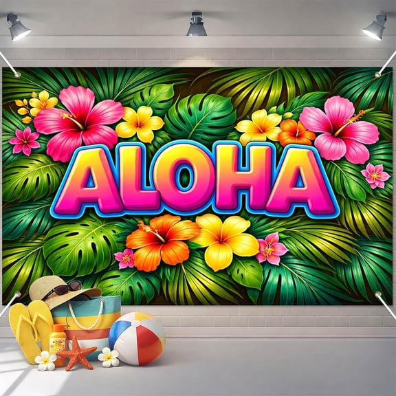 7x5ft Summer Aloha Backdrop Hello Summer Hawaiian Tropical Theme  Background Summer Supplies Party Decorations Banner Photo Booth Props