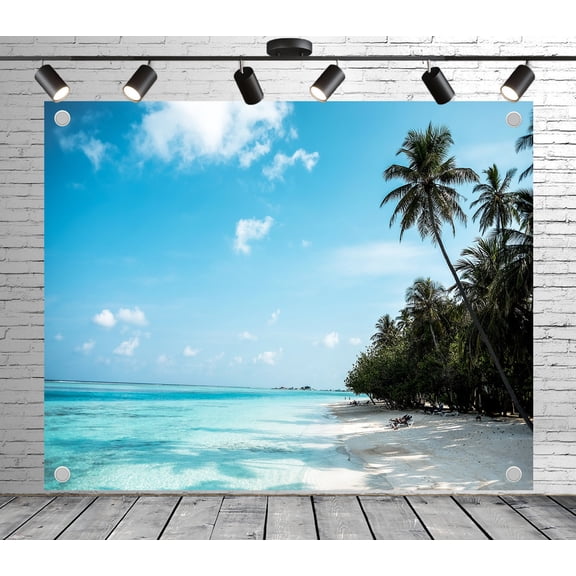 7x5ft Summer Beach Backdrop Coconut Treess Photo Background Decoration Banner for Theme Party Wedding Birthday Baby Shower Photo Booth Studio Props