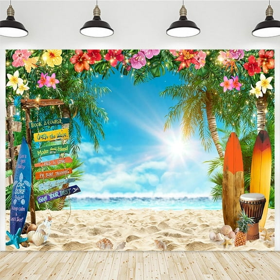 7x5ft Summer Beach Surfboards Palm Trees Luau Backdrop for Birthday
