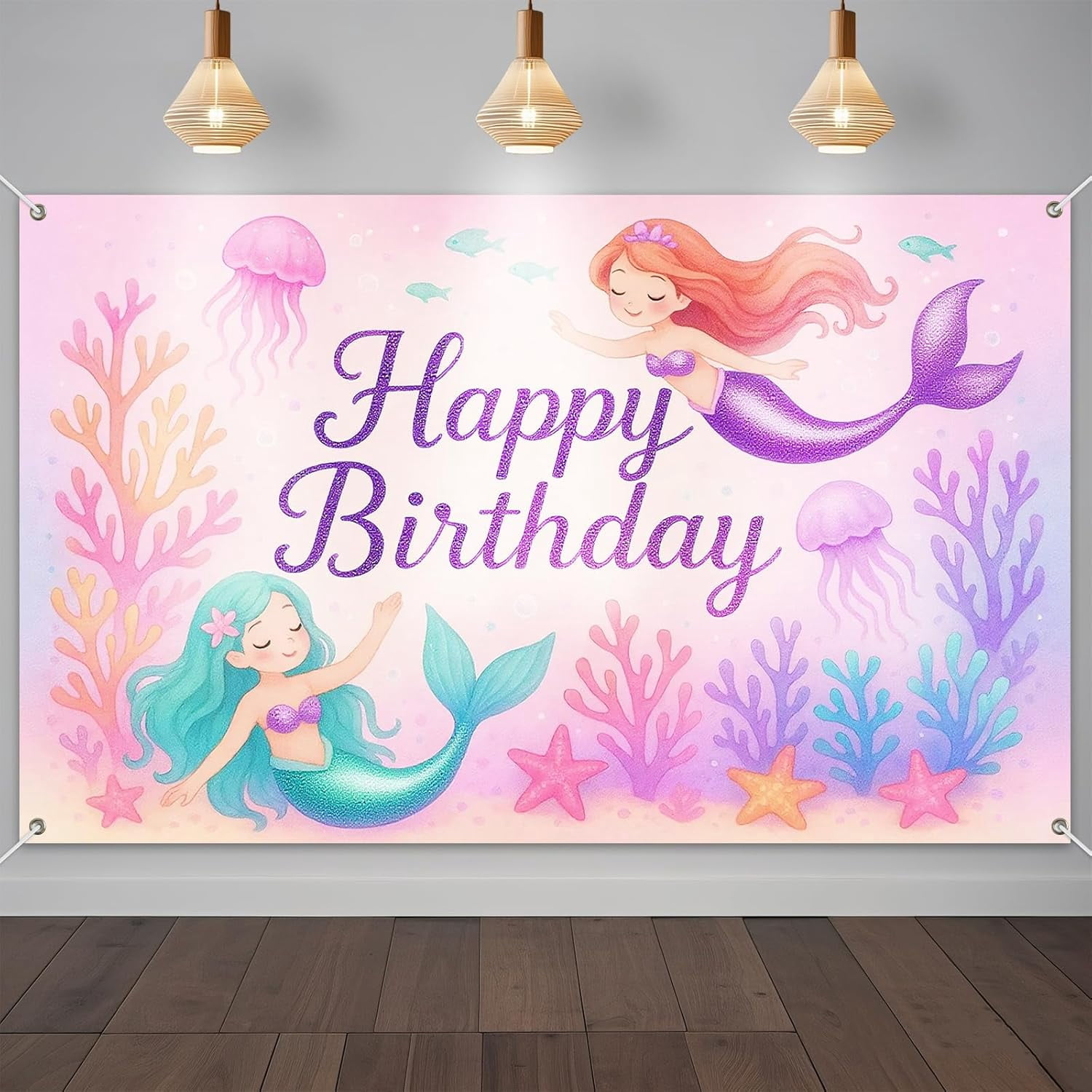 7x5ft Summer Birthday Backdrop Pink Mermaid Coral Ocean Summer Beach ...