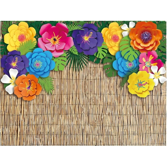 7x5ft Summer Hawaiian Beach Backdrop Hibiscus Flower Palm Leaves Reed Background Aloha Luau Party Decorations Banner Photo Booth Props