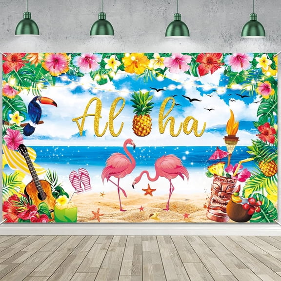7x5ft Summer Hawaiian Luau Backdrop Aloha Beach Tropical Flamingo Happy Birthday Background Party Decorations Banner Photo Booth Props