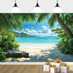 7x5ft Summer Photography Backdrop, Tropical Beach Background Summer Hawaii Beach Photography Backdrop Palm Trees Background Birthday Party Baby Shower Party Decor Photo Studio Prop