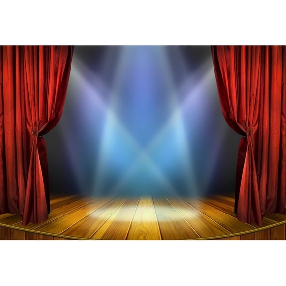 7x5ft Theater Stage Backdrop Red Curtains Backdrop Photography Background Stage Spotlights Wooden Floor Festival Celebration Backdrops Children Baby Adults Portraits Photo Studio Video Props