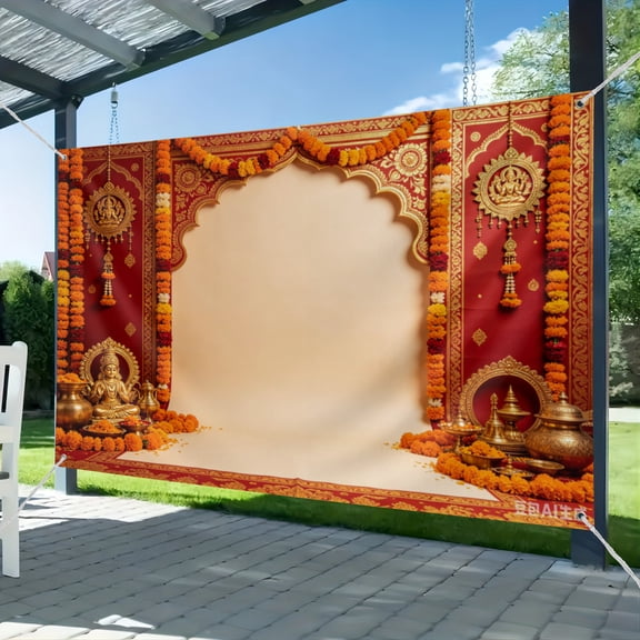 7x5ft Traditional Indian Festival Floral Decor Backdrop Ethnic Religious Ceremony Portrait Shooting Fabric Background