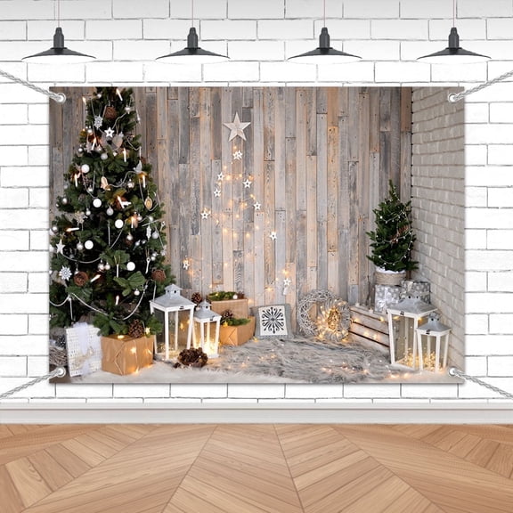 7x5ft Wooden Star Light Tree Christmas Backdrop Photo Background